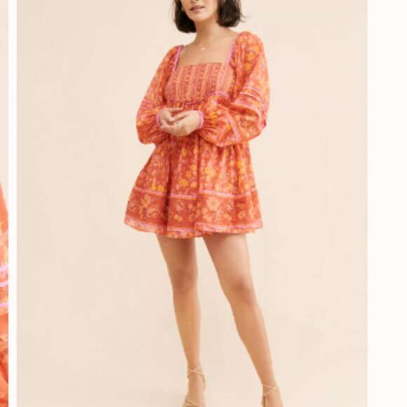 Free People Babydoll Dress Endless Afternoon Floral Mini Boho  Size M NWT - Picture 3 of 14